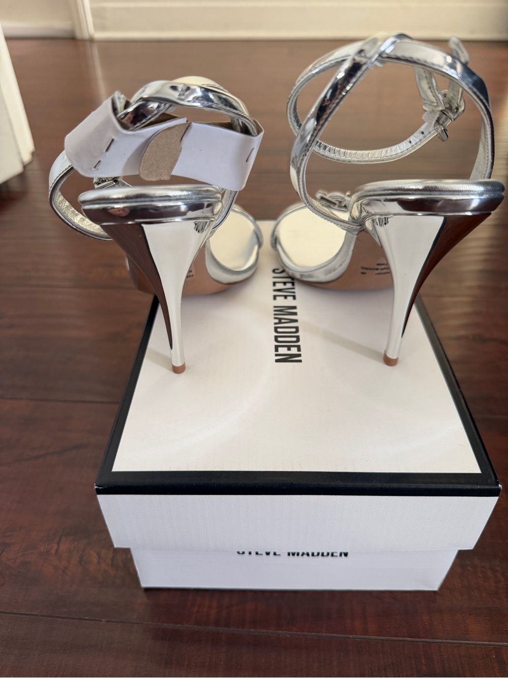 Steve Madden Metallic Silver Strappy Heel Sandals - Picture 3 of 7